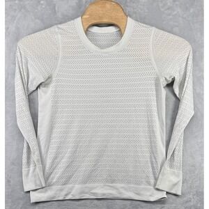 Lululemon Shirt Mesh Logo‎ Longsleeve White Activewear Women's NO SIZE TAG 18x24